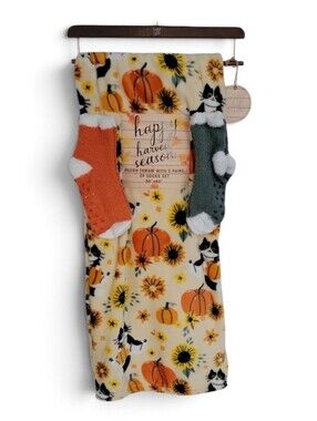 2/$30 Happy Harvest Season Cozy Pumpkin & Sunflower Plush Throw Set 50 x 60